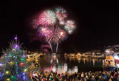 Firework display on the beach in Cornwall