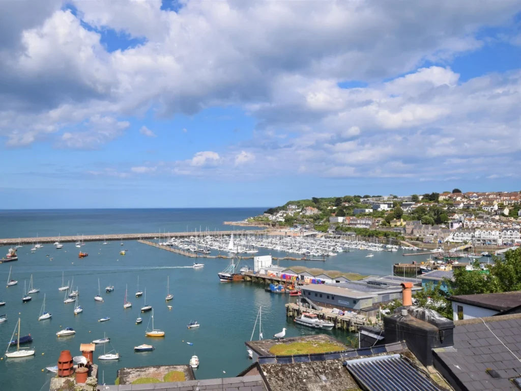 Brixham harbour showing marina and boats moored