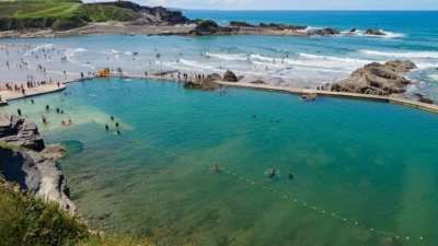 Swimming in the Bude sea pool, Cornwall