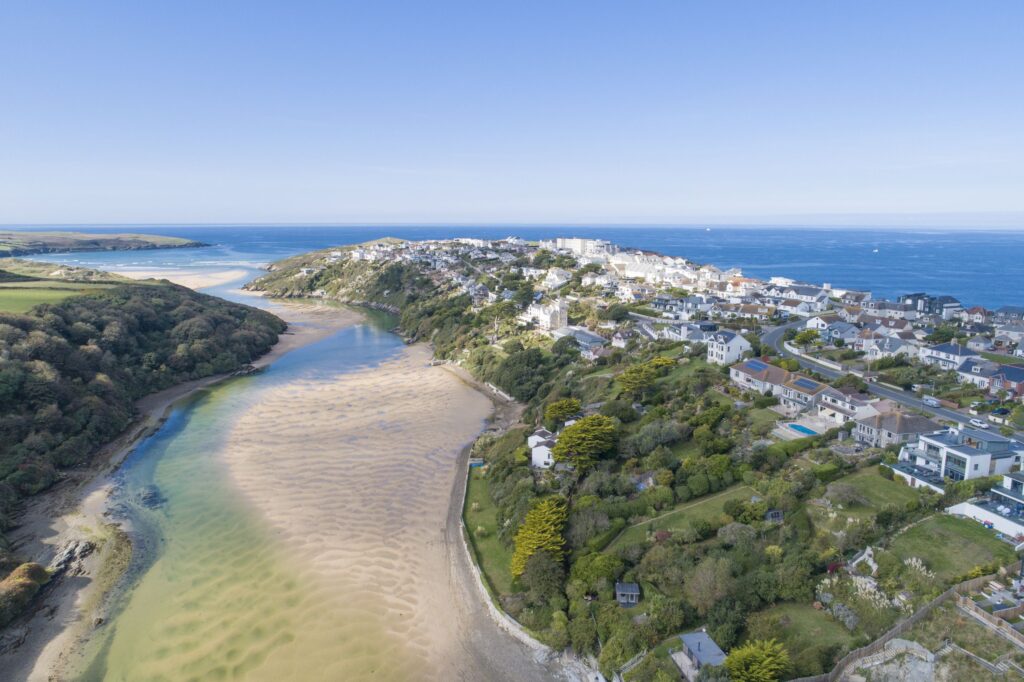 Aerial view of the estuary in Newquay