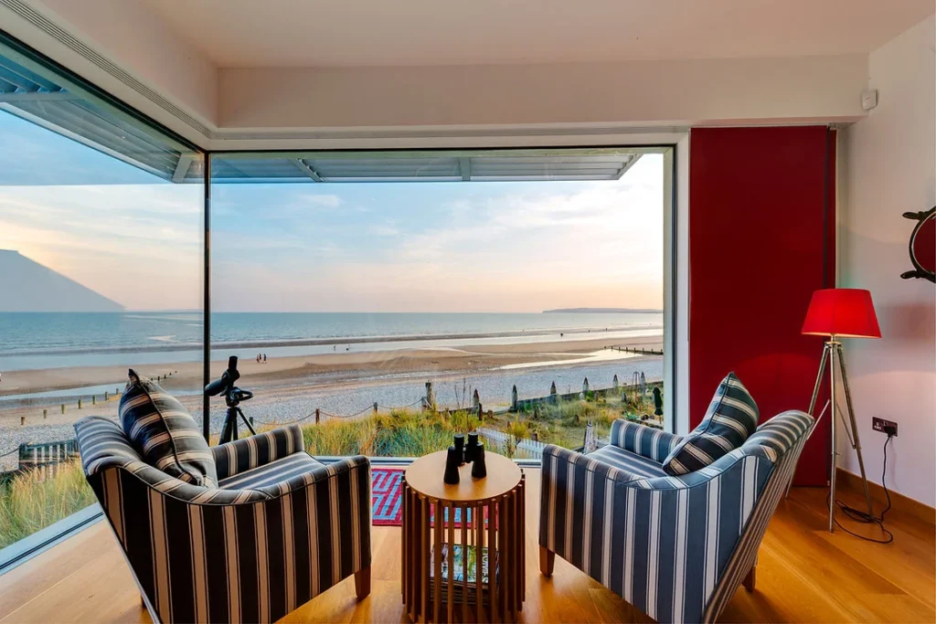 Sitting room on the first floor with wonderful sea views across Camber Sands