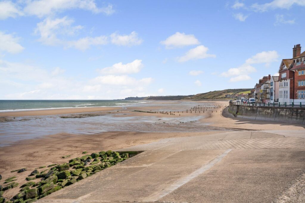 Wide, sandy beach at Sandsend in Yorkshire