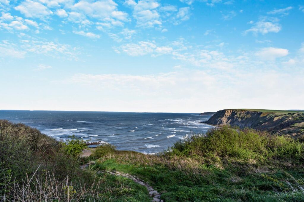 View of the Yorkshire coast from coastal path at Staithes