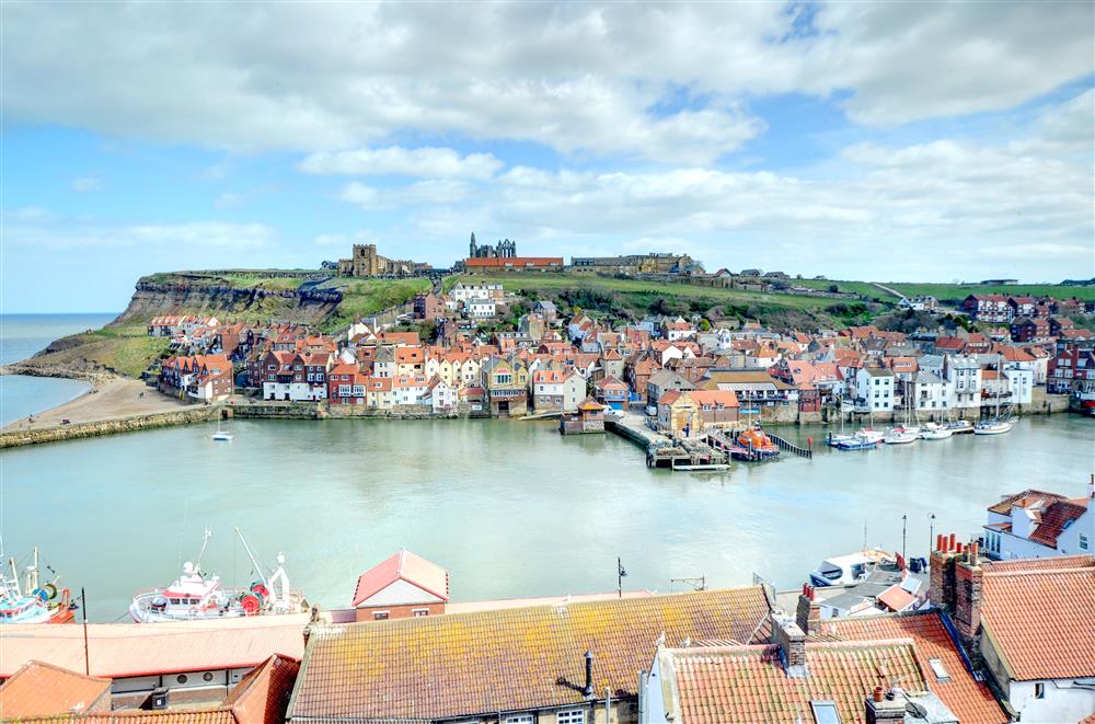 Harbour packed with Whitby cottages with sea views