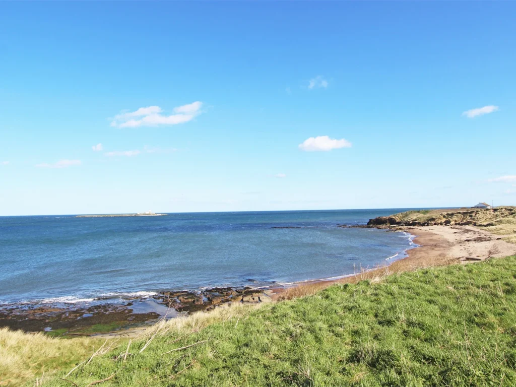 Looking across dog friendly Amble beach