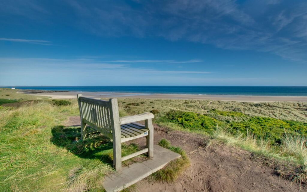 Looking across Bamburgh dog friendly beach