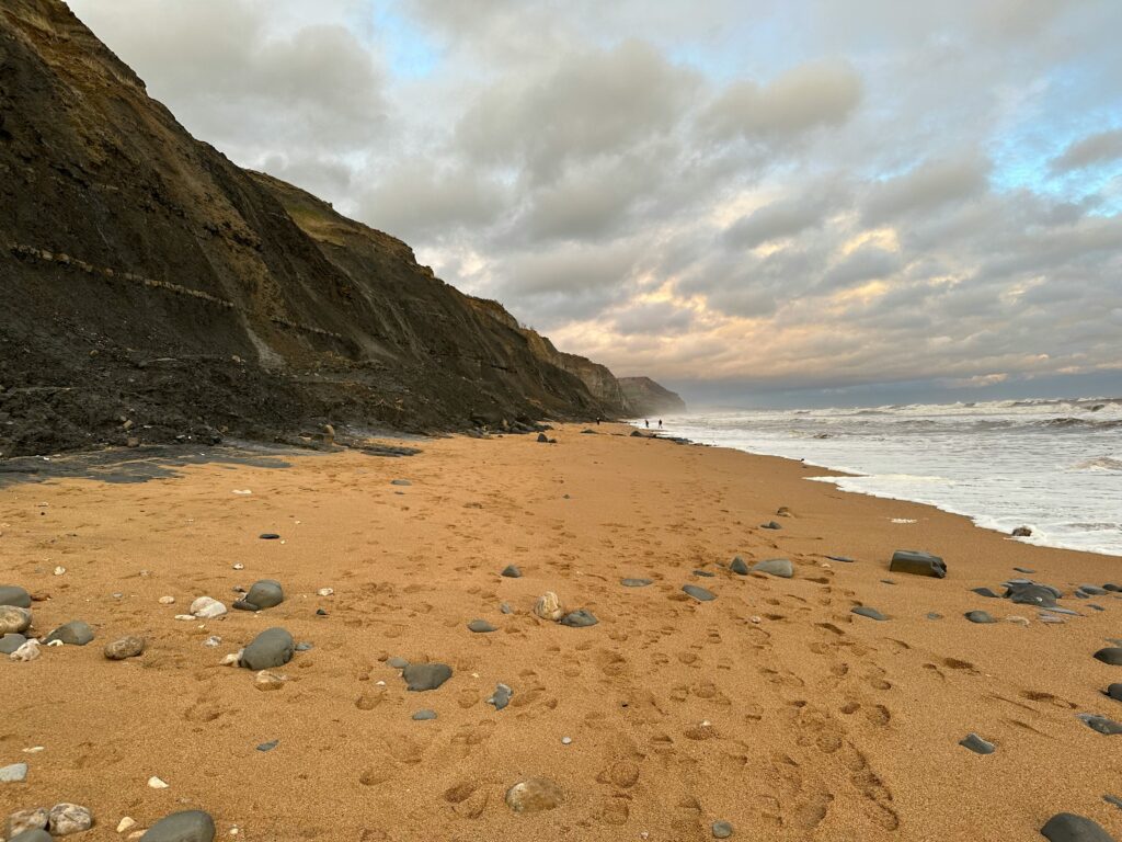 Charmouth Beach in Dorset at high tide