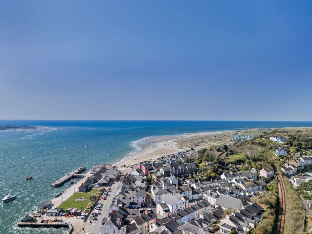 Aberdovey beachfront and sea on a sunny day