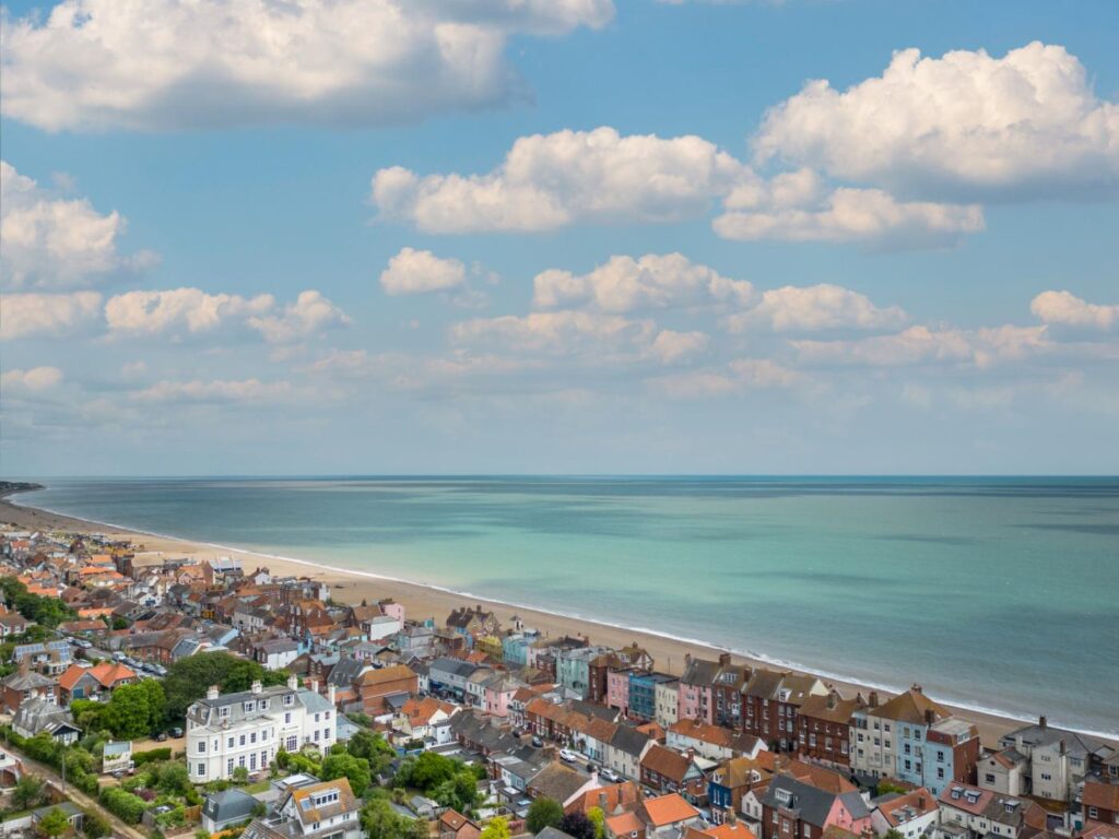 Aldeburgh seafront on a sunny day on the Suffolk coast