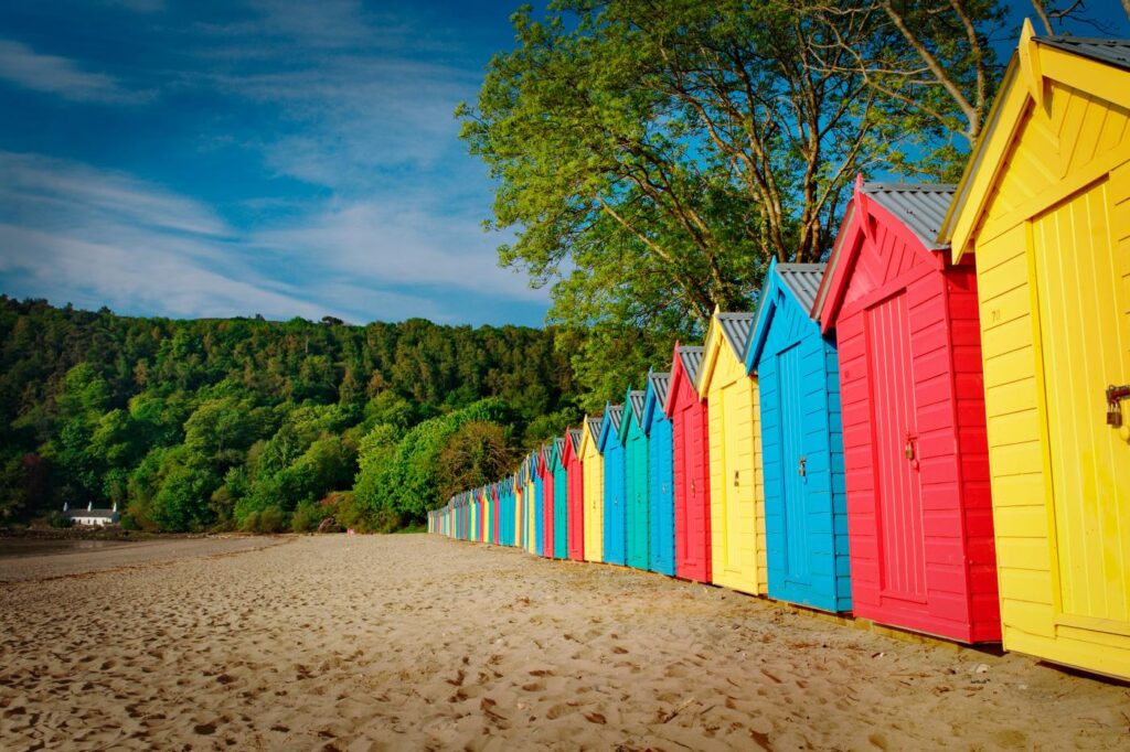 Colourful beach huts in Llanbedrog on the Llyn Peninsula