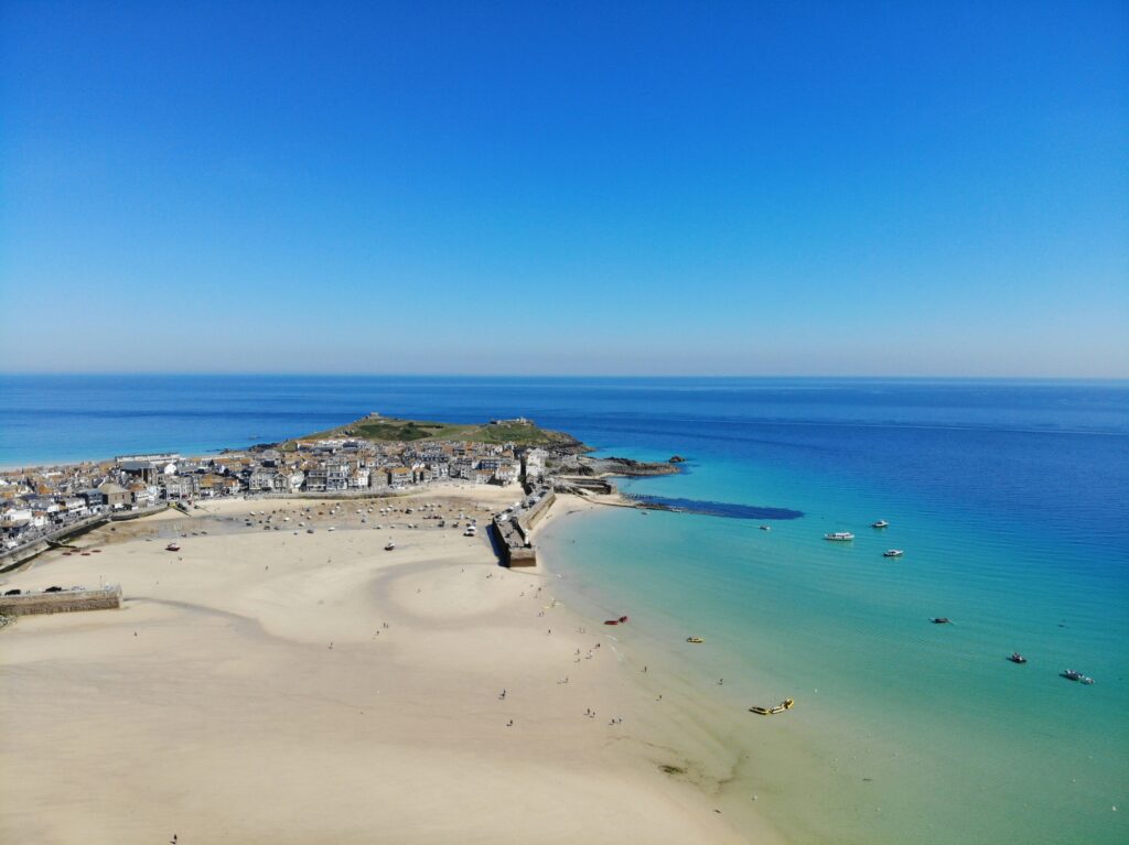 The tide out revealing the sandy beach in St Ives