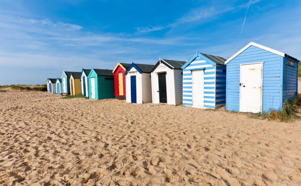 Coloured beach huts on Southwold Beach, Suffolk