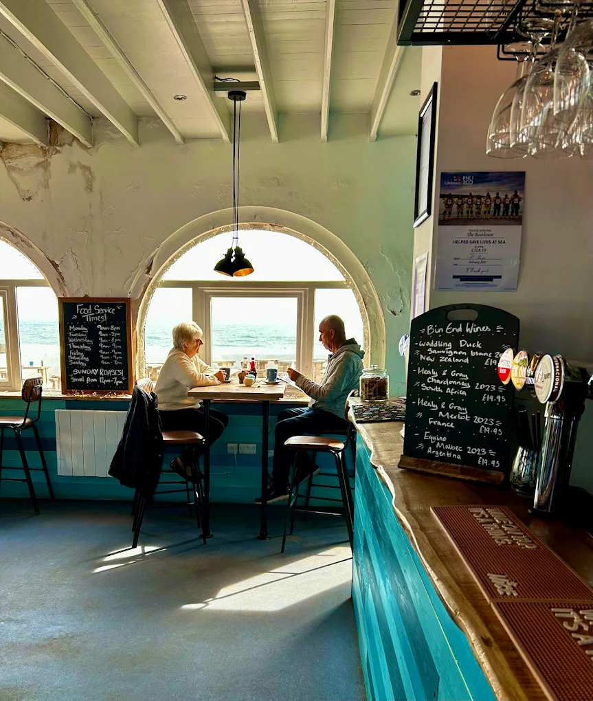 Looking out to sea from inside the Boathouse restaurant in Paignton