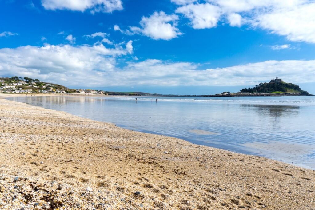 View of St Michael's Mount from Long Rock Beach in Marazion