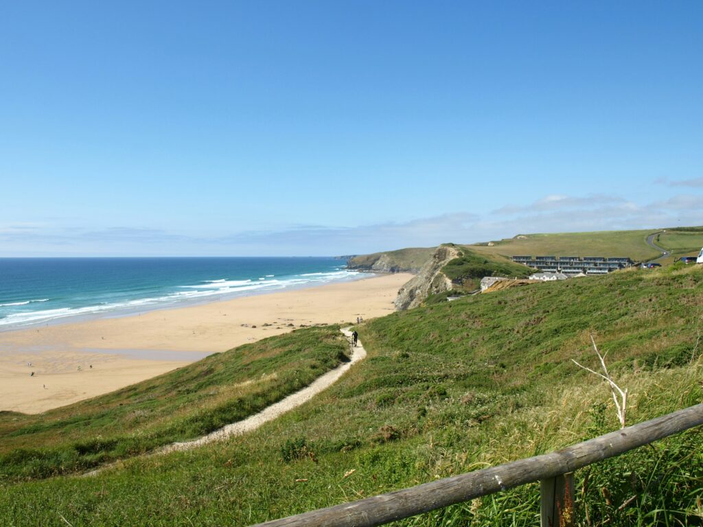 View of Watergate Bay beach from the coast path