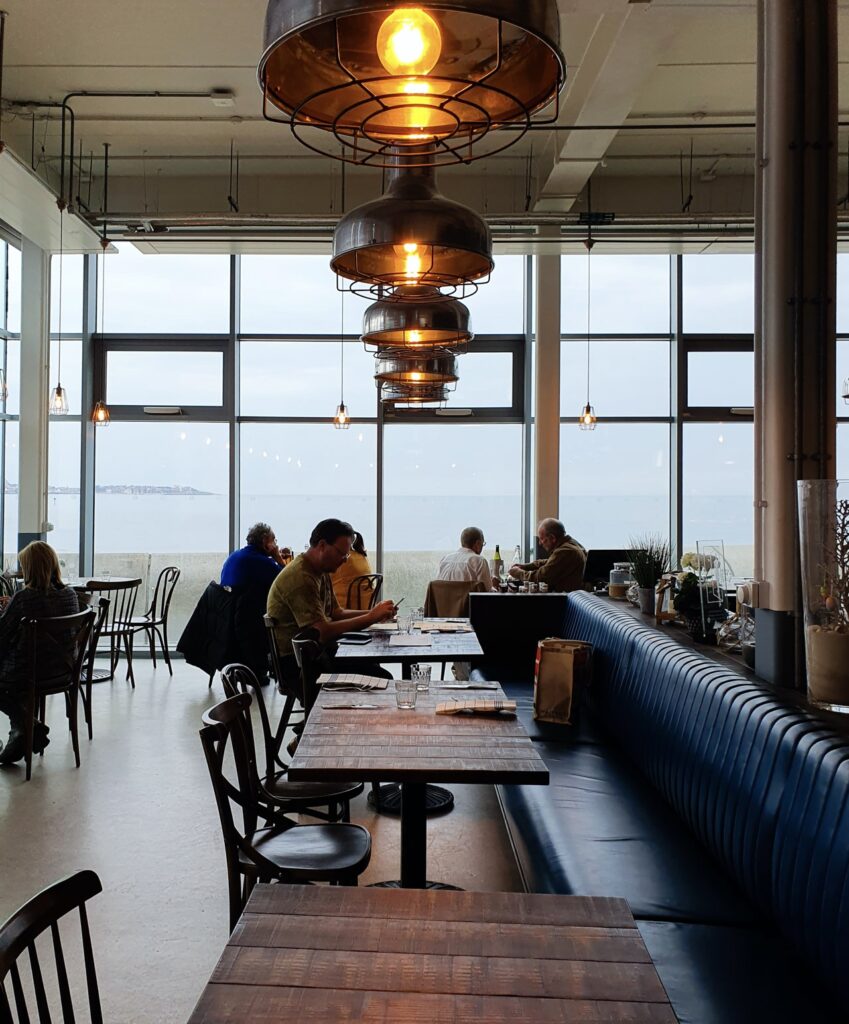 Sea views from inside Bryn Williams restaurant in Colwyn Bay