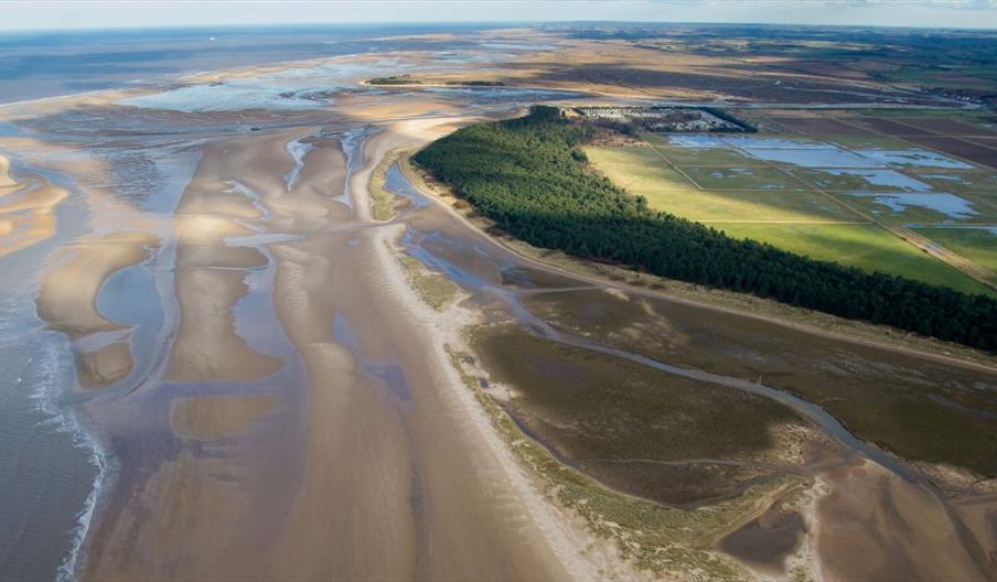 An aerial view of the family-friendly Holkham Beach in Norfolk