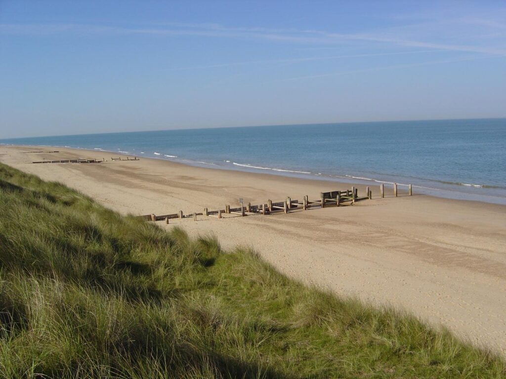 Wooden groynes on the beach at Winterton-on-Sea, Norfolk