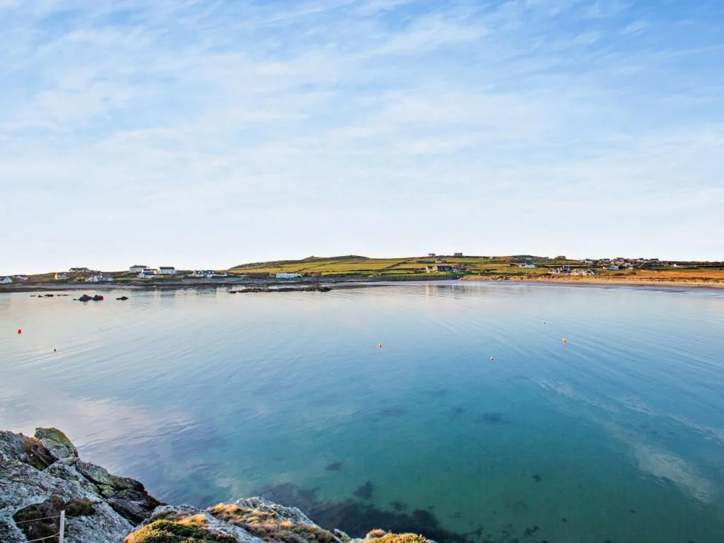 View across the water to Trearddur Bay in Anglesey