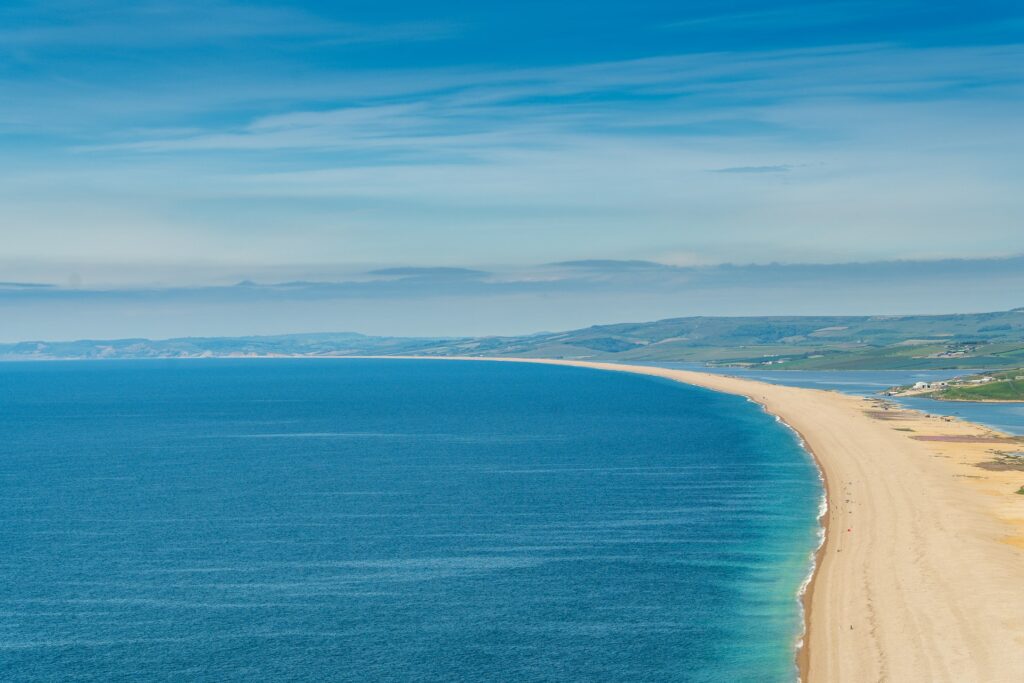 The long sandy Chesil beach in Dorset