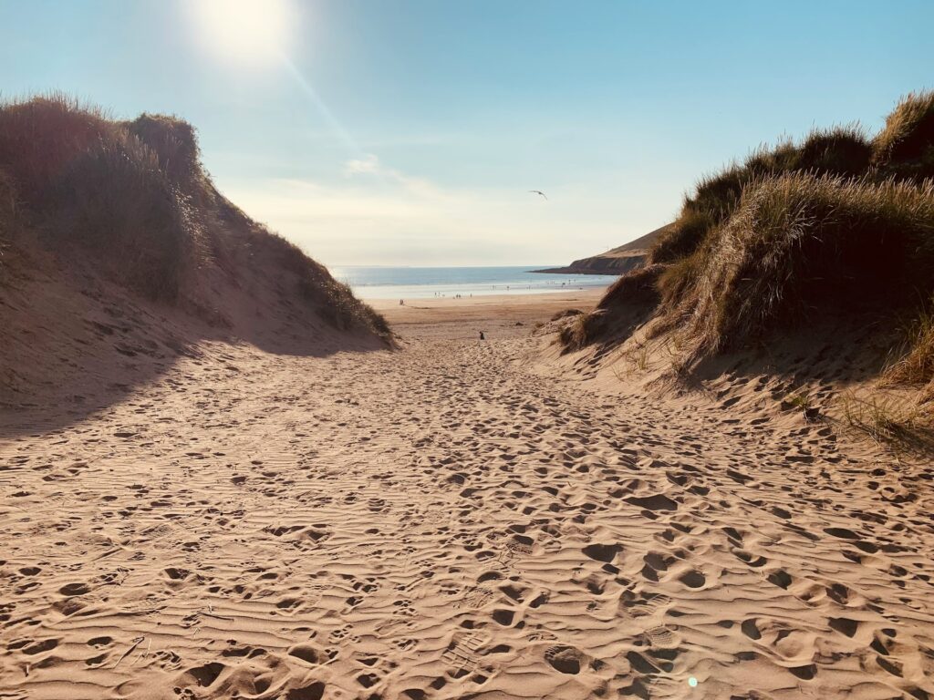The entry to Saunton Sands beach through the sand dunes