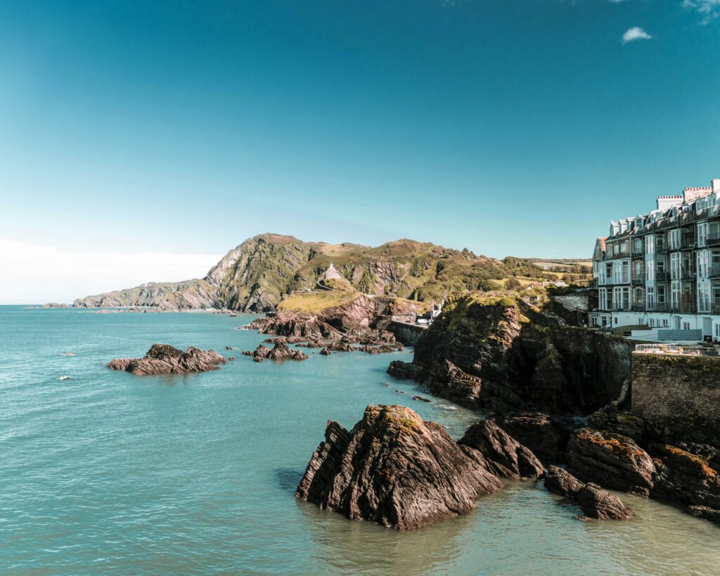 The rugged coast and seafront apartments in Ilfracombe, North Devon